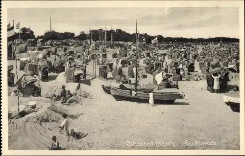 Ak Ostseebad Göhren auf Rügen, Am Strande, Boote, Badegäste, Strandkörbe