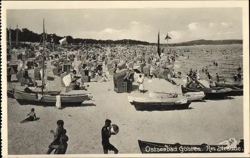 Ak Ostseebad Göhren auf Rügen, Am Strande, Boote, Badegäste, Strandkörbe