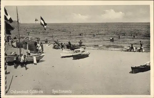 Ak Ostseebad Göhren auf Rügen, Am Strande, Boote, Badegäste, Strandkörbe