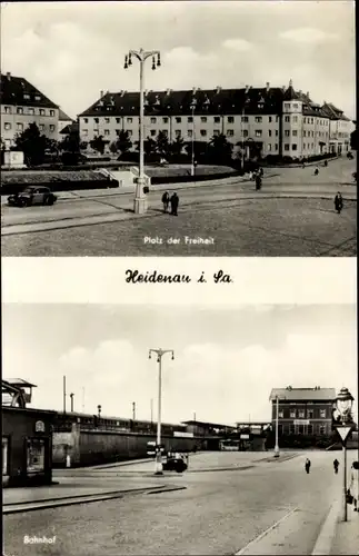 Ak Heidenau in Sachsen, Platz der Freiheit, Bahnhof Straßenseite