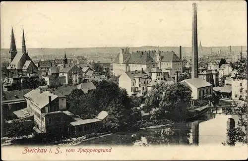 Ak Zwickau in Sachsen, Blick vom Knappengrund, Kirchtürme, Turm