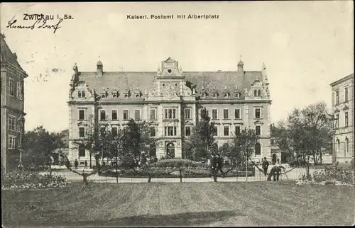 Ak Zwickau in Sachsen, Kaiserl. Postamt mit Albertplatz