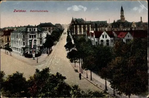 Ak Zwickau in Sachsen, Blick in die Bahnhofstraße, Litfaßsäule