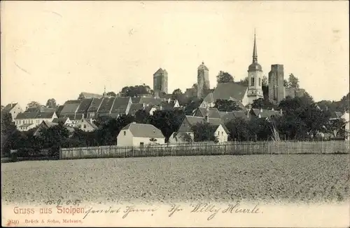 Ak Stolpen in Sachsen, Ortsansicht mit Kirche und Burg