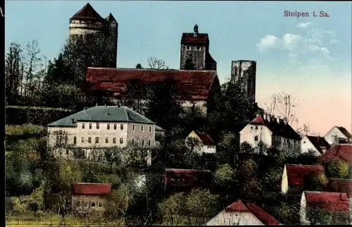 Ak Stolpen in Sachsen, Ortsansicht mit Burg