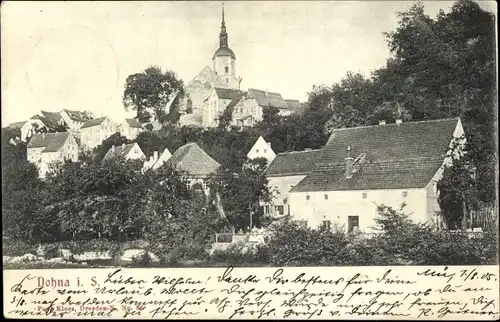 Ak Dohna in Sachsen, Ortsansicht mit Kirche