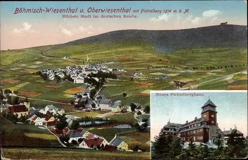 Ak Oberwiesenthal Erzgebirge Sachsen, Neues Fichtelberghaus, Böhmisch-Wiesenthal