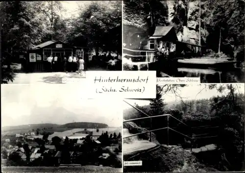 Ak Hinterhermsdorf Sebnitz Sächsische Schweiz, Bootsstation Obere Schleuse, Panorama