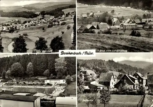 Ak Breitenbach Schleusingen in Thüringen, Oberdorf, Blick zum Campingplatz, Freibad, Dorfpartie