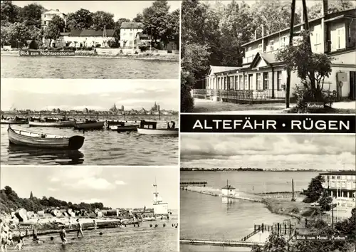 Ak Altefähr auf Rügen, Nachtsanatorium, Kurhaus, Boote, Strand, Hotel Putbus