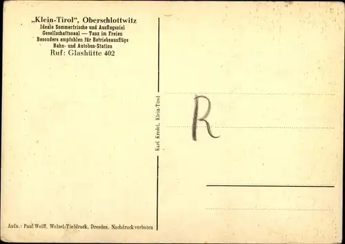 Ak Oberschlottwitz Glashütte in Sachsen, Sommerfrische Klein Tirol, Garten