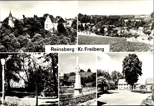 Ak Reinsberg in Sachsen, Gesamtansicht, Straßenpartie, Denkmal