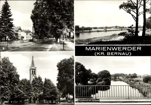 Ak Marienwerder Bernau bei Berlin, Straßenansicht, Finowkanal mit Schleuse, Kiesgrube