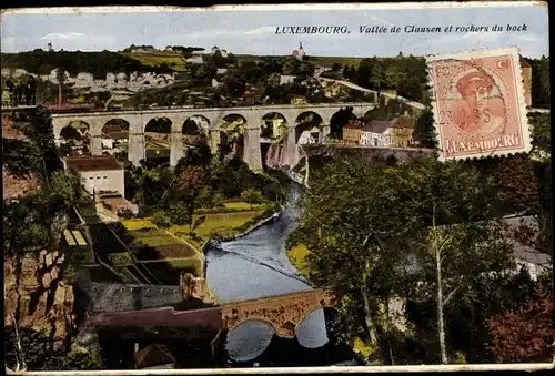 Ak Luxemburg, Vallée de Clausen et rochers du Bock, Viaduc