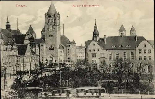 Ak Poznań Posen, An der Schlossbrücke