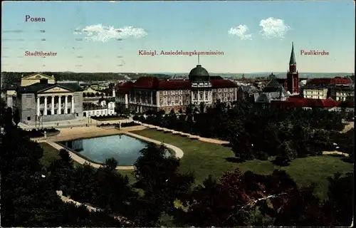 Ak Poznań Posen, Stadttheater, Kgl. Ansiedlungskommission, Paulikirche