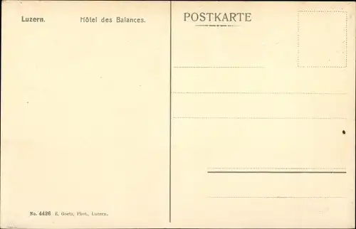 Ak Luzern, Hôtel des Balances, Vue de face