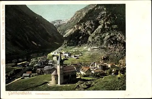 Ak Göschenen Goeschenen Kanton Uri, Gotthardbahn, Ort, Kirche