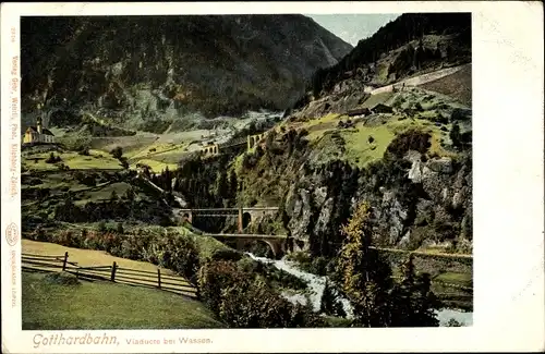 Ak Wassen Kt Uri, Gotthardbahn, Viadukt