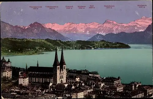 Ak Luzern Stadt Schweiz, Hofkirche und ie Alpen