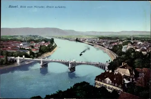 Ak Basel Bâle Stadt Schweiz, Blick vom Münster, Rhein aufwärts