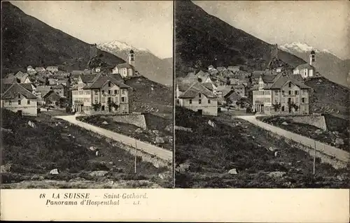 Stereo Ak Hospental Kt. Uri Schweiz, Saint Gothard, Panorama