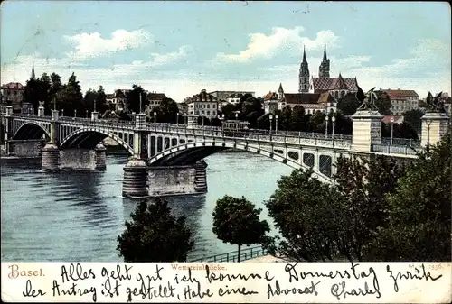 Ak Basel Bâle Stadt Schweiz, Wettsteinbrücke