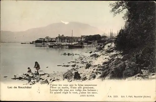 Ak Neuchâtel Neuenburg Stadt, Uferpartie