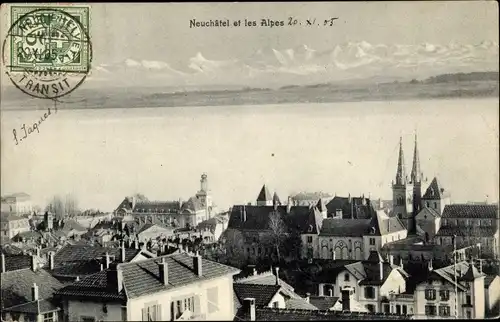 Ak Neuchâtel Neuenburg Stadt, Teilansicht, Alpen