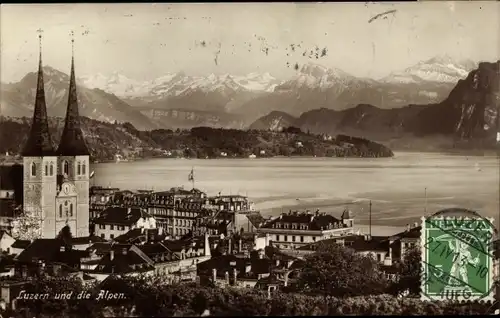 Ak Luzern Stadt Schweiz, Panorama mit Alpen