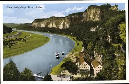 Ak Rathen an der Elbe Sächsische Schweiz, Elbsandsteingebirge, Panorama