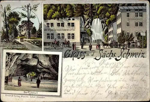 Litho Bad Schandau Sächsische Schweiz, Kuhstall, Winterberg, Lichtenhainer Wasserfall