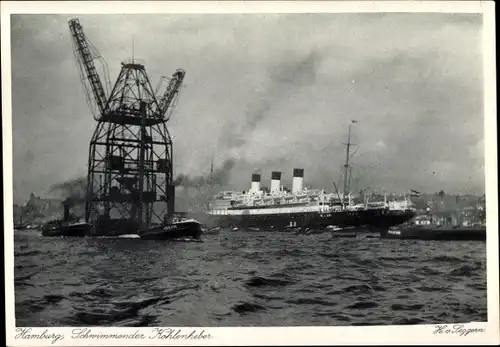Ak Hamburg, Hafen, Schwimmender Kohlenheber, Dampfschiff, Kran