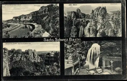 Ak Lohmen Sächsische Schweiz, Bastei, Blick von der Basteibrücke, Wasserfall