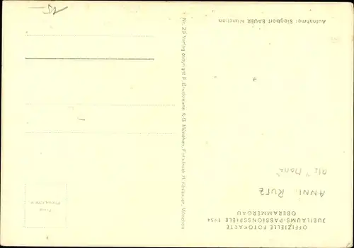 Ak Passionsspiele Oberammergau 1934, Abschied, Schauspielerin Anni Rutz als Maria, Autogramm