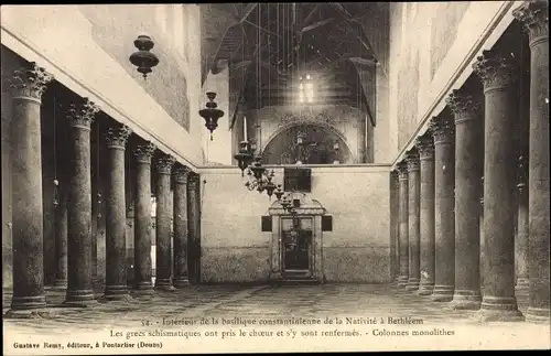 Ak Bethlehem Palästina, Interieur de la basilique constantinienne de la Nativite