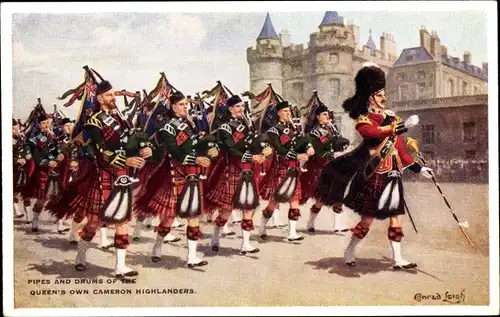 Künstler Ak Leigh, C., The Queen's Own Cameron Highlanders