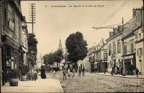 Ak Colombes Hauts de Seine, La Mairie et la Rue de Paris