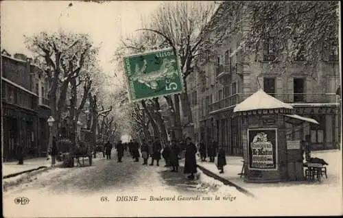 Ak Digne les Bains Alpes de Haute Provence, Boulevard Gassendi sous la neige