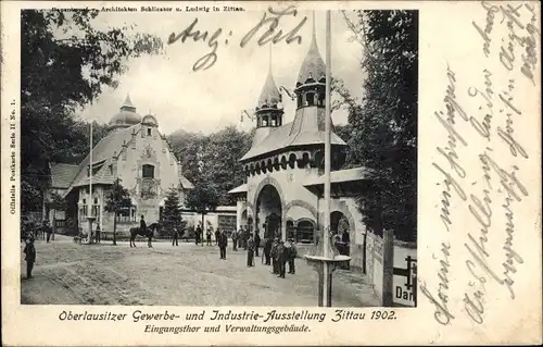 Ak Zittau in der Oberlausitz, Oberlausitzer Gewerbe und Industrieausstellung 1902, Eingangstor