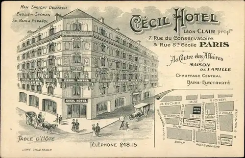 Ak Paris IX, Cecil Hôtel