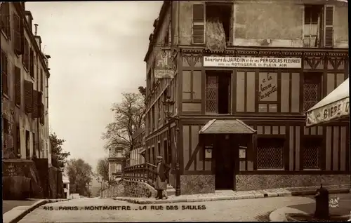 Ak Paris II. Arrondissement Bourse, Montmartre, La Rue des Saules