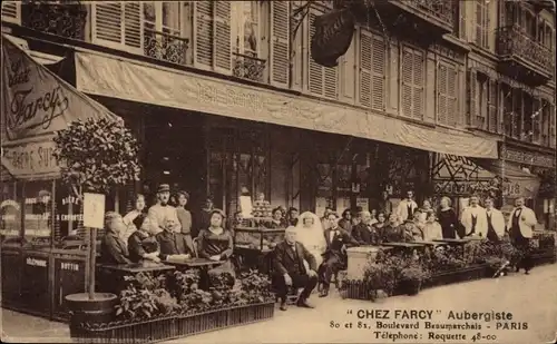 Ak Paris XI, Chez Farcy Aubergiste, Terrassenpartie am Gasthaus