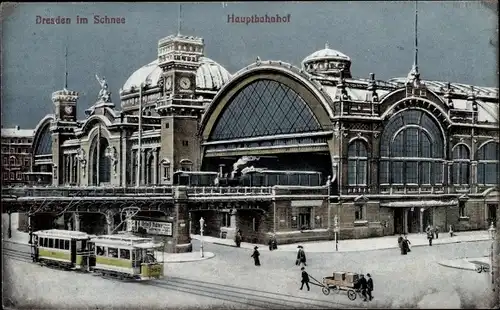 Ak Dresden, Hauptbahnhof, Straßenansicht, Straßenbahn