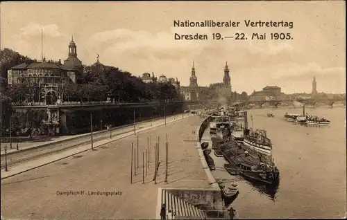 Ak Dresden Altstadt, Dampfschiff-Landungsplatz, Nationalliberaler Vertretertag