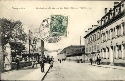 Ak Sarreguemines Saargemünd Lothringen Moselle, Großhafener Straße, Städt. Höhere Töchterschule