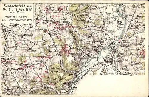 Landkarten Ak Metz Moselle, Schlachtfeld vom 14., 16. und 18. August 1870