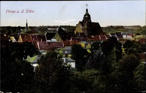 Ak Pirna in Sachsen, Teilansicht vom Ort, Kirche mit Umgebung