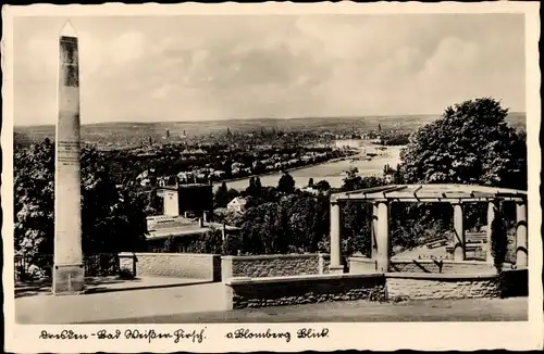 Ak Dresden Weißer Hirsch, Blick auf die Stadt, Obelisk, Blomberg Blick