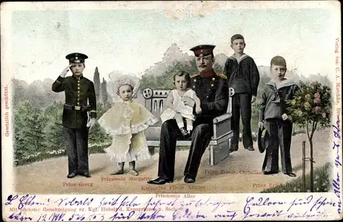 Ak Kronprinz Friedrich August v. Sachsen, Georg, Friedr. Christian, Ernst Heinrich, Margarete, Alice